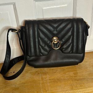 EUC Alexis Bendel Black Faux Leather Quilted Cross Body Flap Over Purse